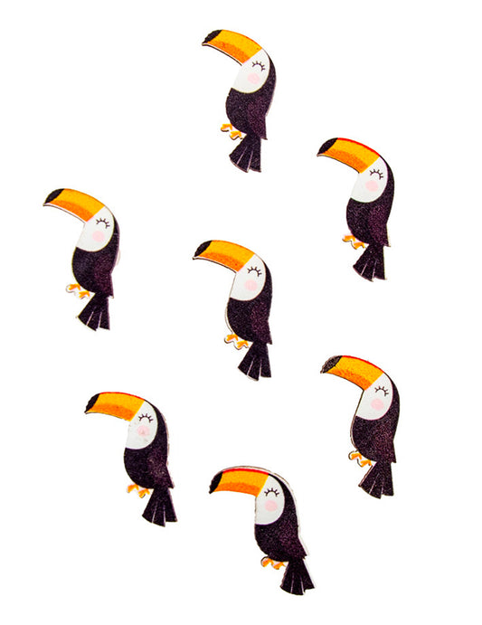 12 Confettis en bois adhésifs toucan mignon 3 x 2 cm