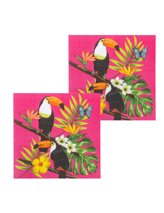 20 Serviettes en papier toucan fuchsia 33 x 33 cm