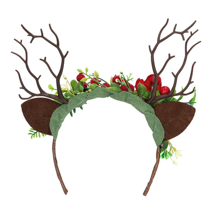 Serre-tête Cornes de Cerf Fleurs Rouges Déguisement