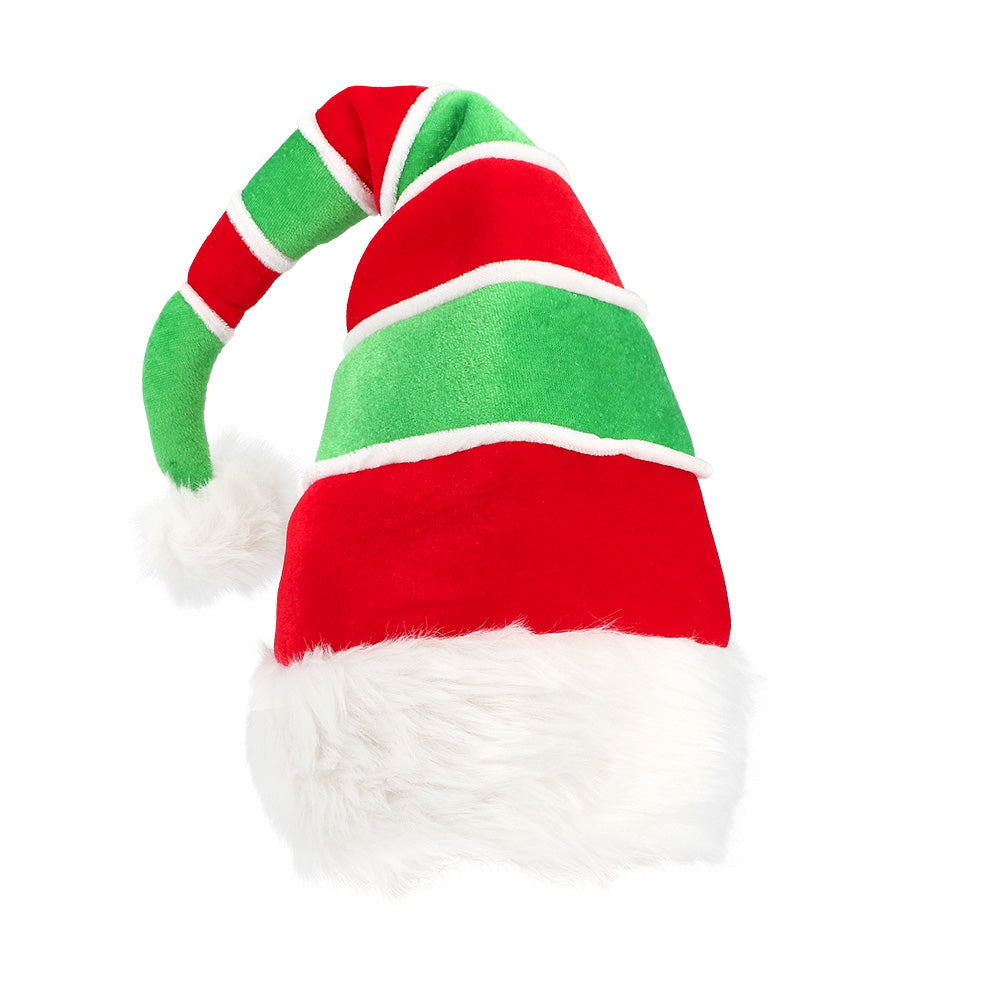 Bonnet Elfe Noël Rayé Rouge Vert Blanc avec Pompom