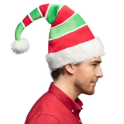 Bonnet Elfe Noël Rayé Rouge Vert Blanc avec Pompom