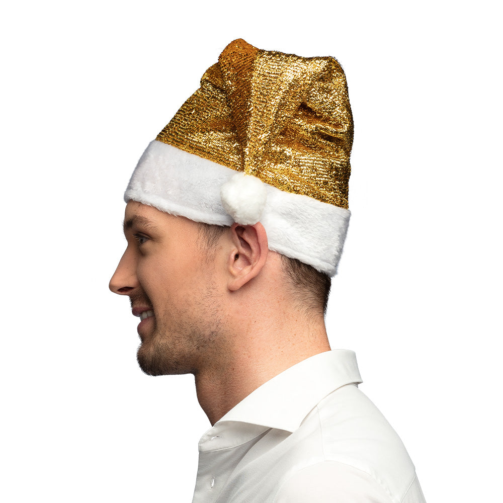 Bonnet de Sapin de Noël Pailleté Or et Blanc - Déguisement Festif