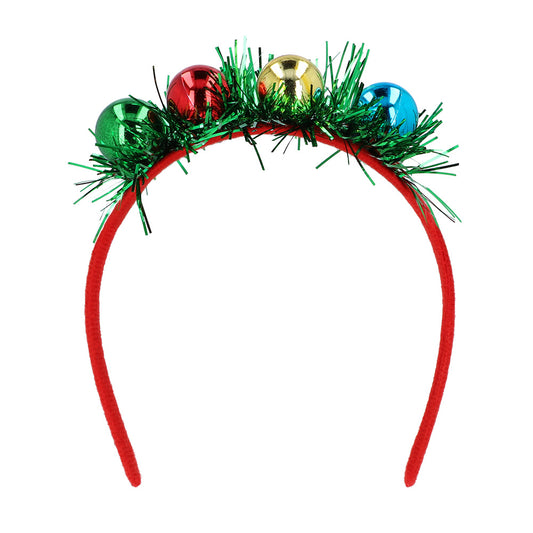 Serre-tête Noël Festif avec Boules et Tinsel Vert Rouge