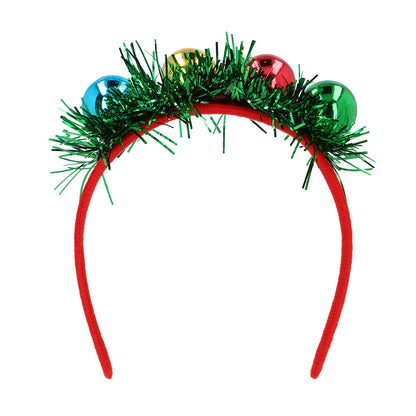 Serre-tête Noël Festif avec Boules et Tinsel Vert Rouge