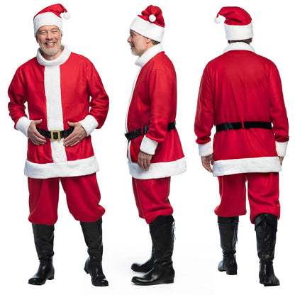 Déguisement Père Noël Luxe avec Barbe Blanche et Ceinture Dorée