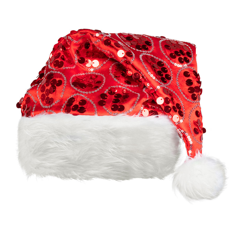 Bonnet de Noël Rouge Paillettes avec Pompon Blanc