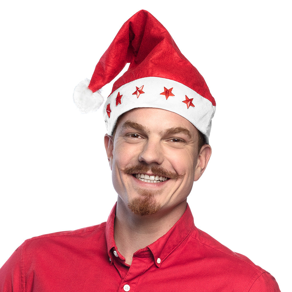 Bonnet de Père Noël lumineux avec étoiles LED rouges