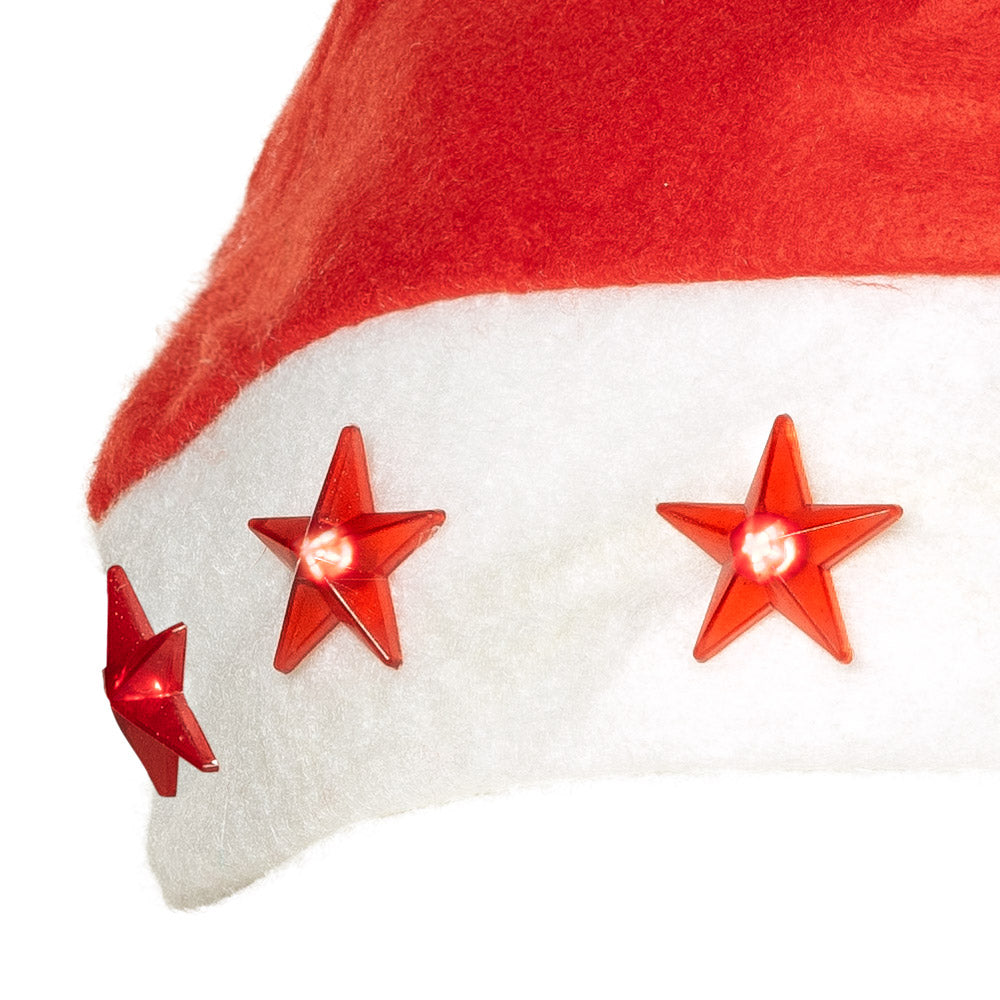 Bonnet de Père Noël lumineux avec étoiles LED rouges