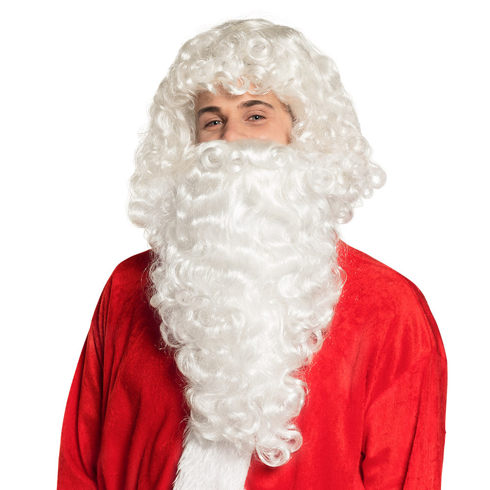 Perruque et Barbe Père Noël Blanc Luxe - Déguisement Complet
