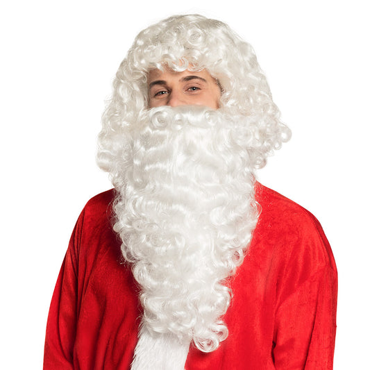 Perruque et Barbe Père Noël Blanc Luxe - Déguisement Complet