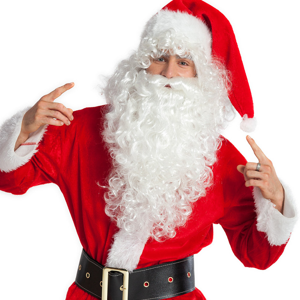 Perruque et Barbe Père Noël Blanc Luxe - Déguisement Complet
