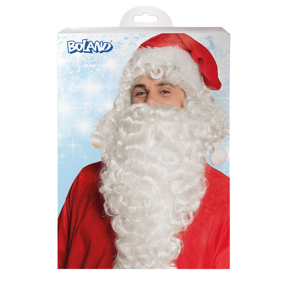 Perruque et Barbe Père Noël Blanc Luxe - Déguisement Complet
