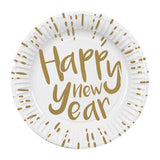 Assiettes Happy New Year Blanc et Or - Lot de 8