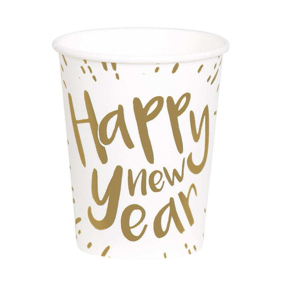 Gobelets Happy New Year - 8 verres fête blanc et doré