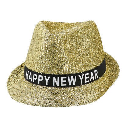 Chapeau Paillettes Dorées Happy New Year - Accessoire Nouvel An