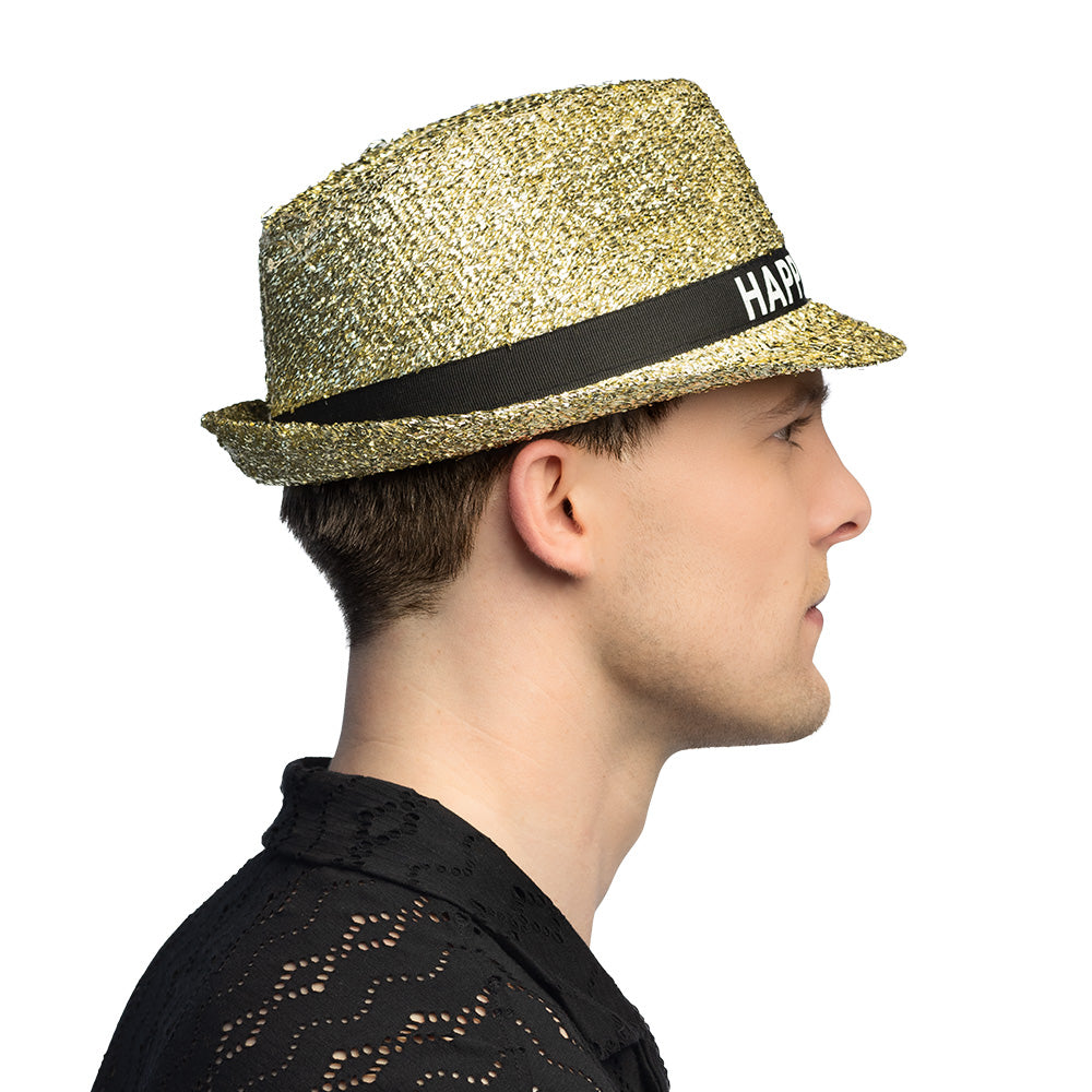Chapeau Paillettes Dorées Happy New Year - Accessoire Nouvel An