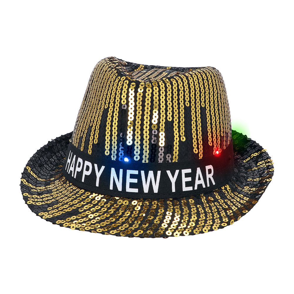 Chapeau Paillettes LED Nouvel An - Happy New Year Électrique