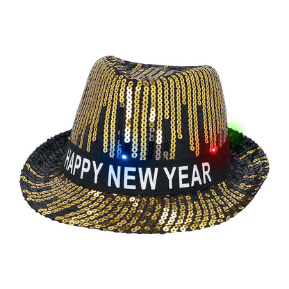 Chapeau Paillettes LED Nouvel An - Happy New Year Électrique