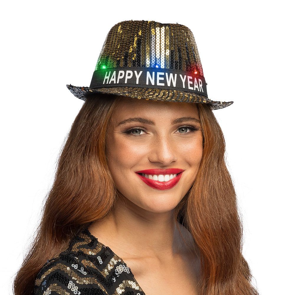 Chapeau Paillettes LED Nouvel An - Happy New Year Électrique