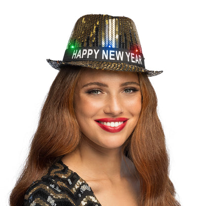 Chapeau Paillettes LED Nouvel An - Happy New Year Électrique