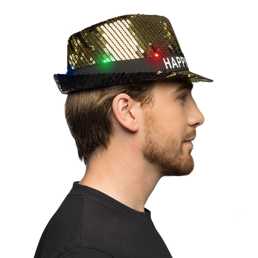 Chapeau Paillettes LED Nouvel An - Happy New Year Électrique
