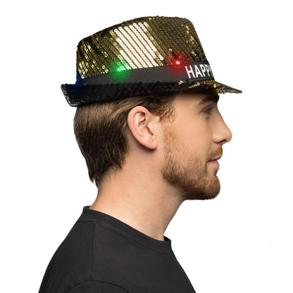 Chapeau Paillettes LED Nouvel An - Happy New Year Électrique