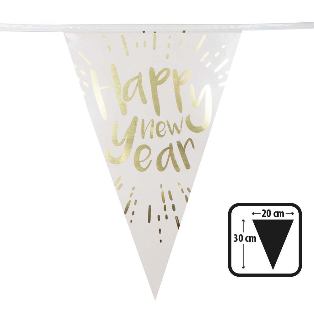 Guirlande Fanions Happy New Year Blanc et Or - 4 Drapeaux