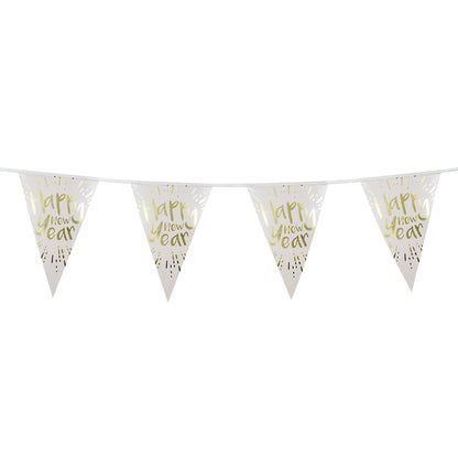 Guirlande Fanions Happy New Year Blanc et Or - 4 Drapeaux
