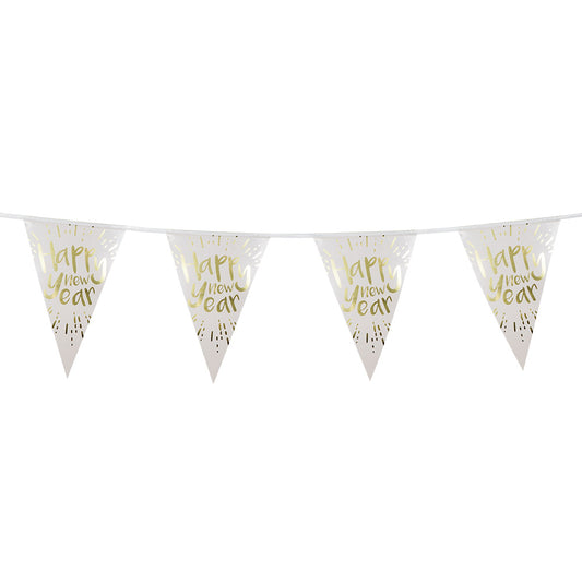 Guirlande Fanions Happy New Year Blanc et Or - 4 Drapeaux