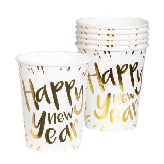Gobelets Happy New Year dorés - Lot de 8 verres