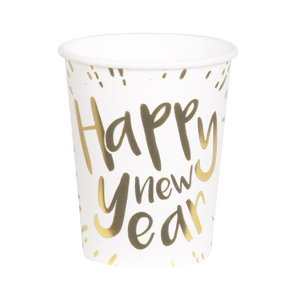 Gobelets Happy New Year dorés - Lot de 8 verres