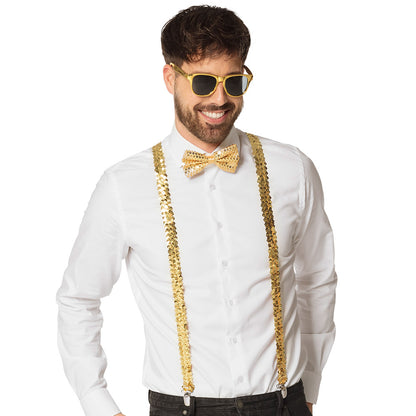 Set Luxe Or 4 Pièces - Lunettes, Nœud Pap', Bretelles Paillettes