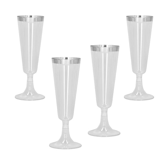 Verre à Champagne Plastique Argent - Lot de 4 Flûtes