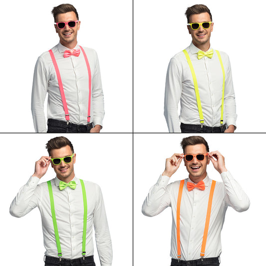 Kit Accessoires Neon Fluo Lunettes Nœud Bretelles Fête