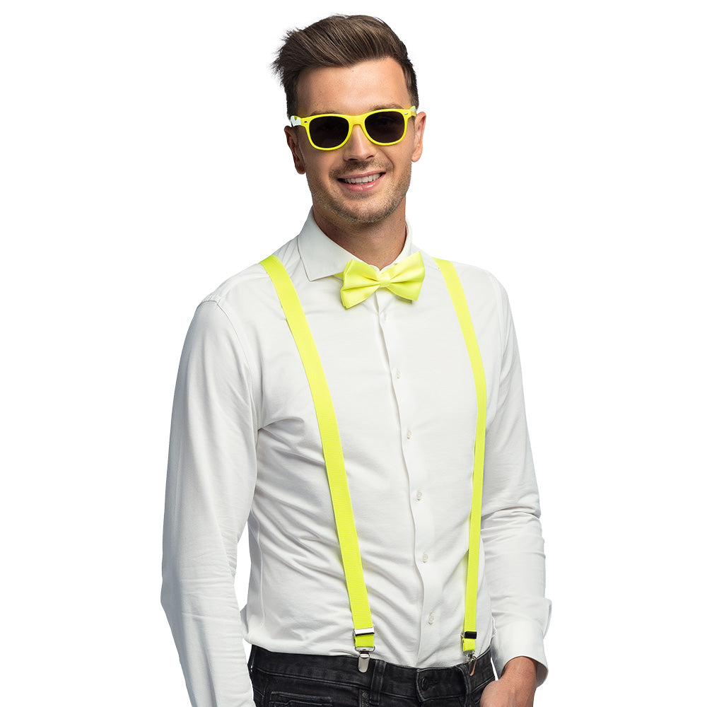 Kit Accessoires Neon Fluo Lunettes Nœud Bretelles Fête