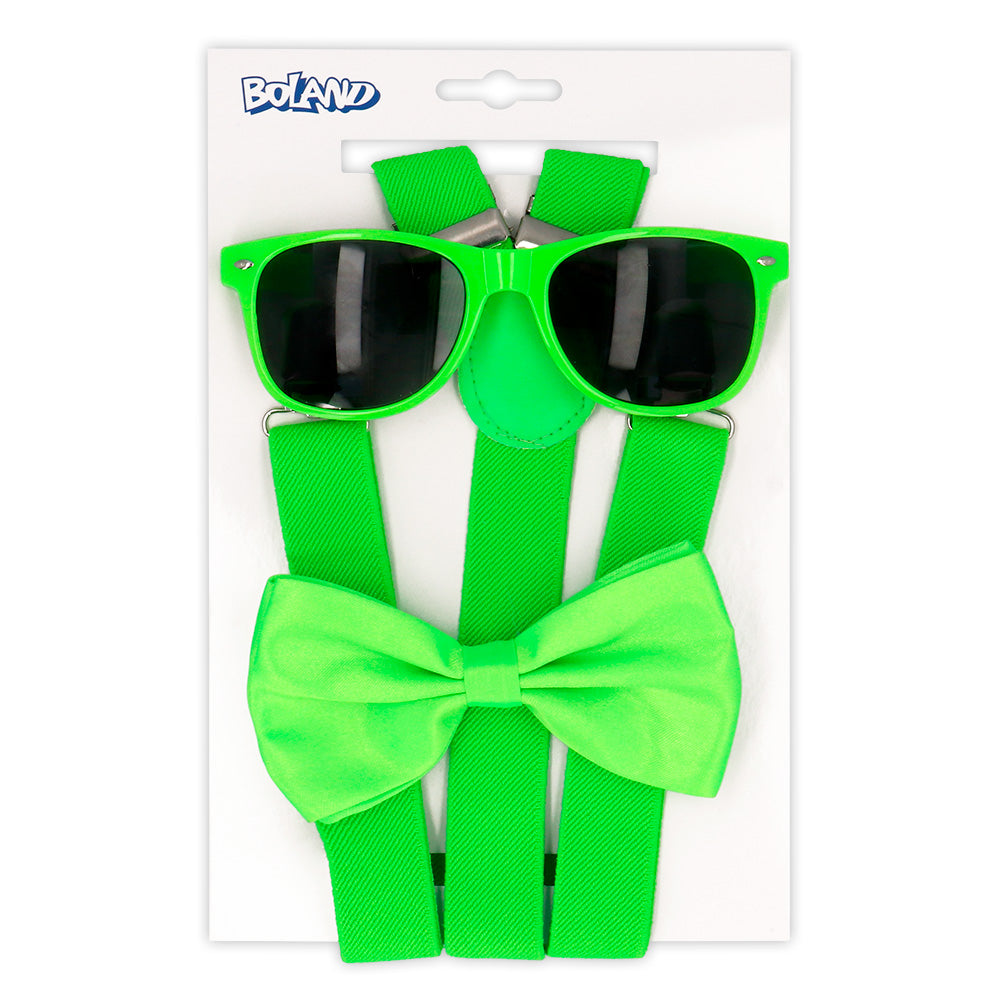 Kit Accessoires Neon Fluo Lunettes Nœud Bretelles Fête