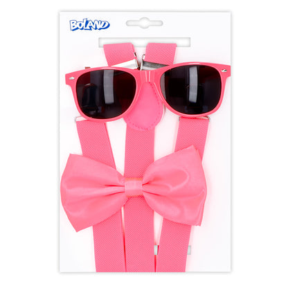 Kit Accessoires Fluo Rose UV Blacklight - Lunettes, Nœud, Bretelles