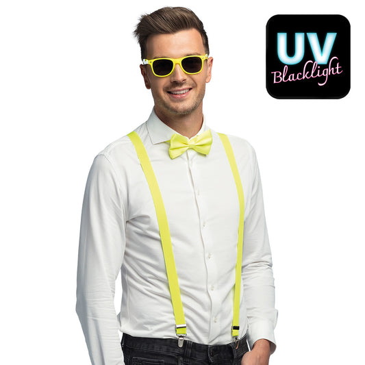 Kit Fluorescent UV Blacklight : Lunettes, Bretelles & Nœud Pap'