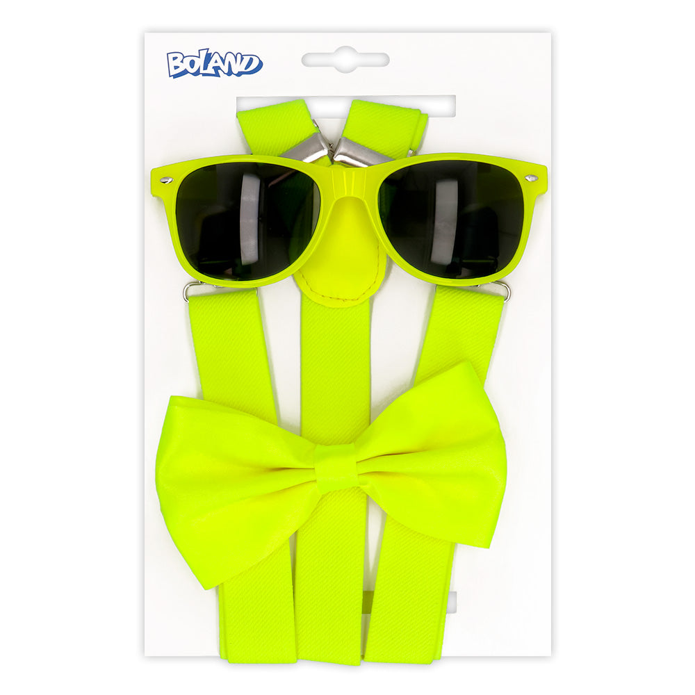 Kit Fluorescent UV Blacklight : Lunettes, Bretelles & Nœud Pap'