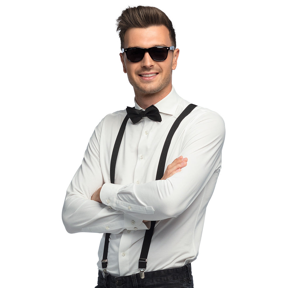 Kit Accessoires Soirée Chic - Lunettes, Noeud Pap' et Bretelles Noires