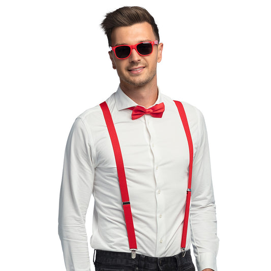 Kit Accessoires Rouge Nœud Pap' Bretelles Lunettes Fête