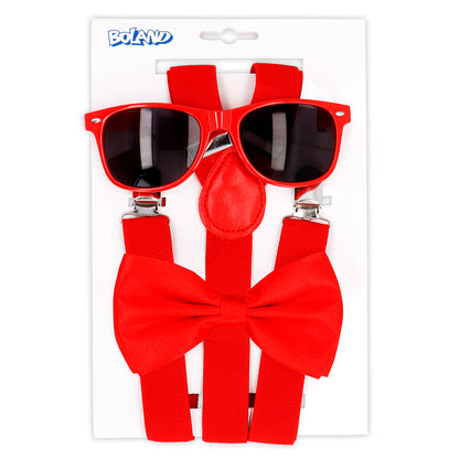 Kit Accessoires Rouge Nœud Pap' Bretelles Lunettes Fête