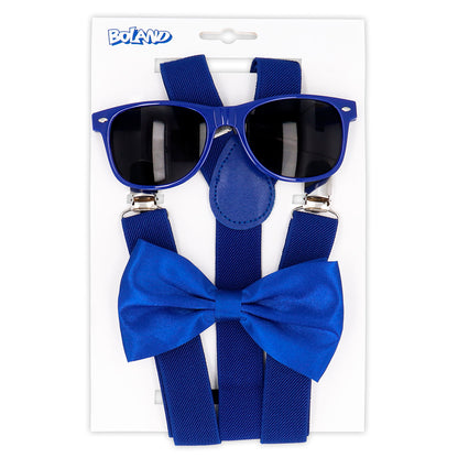Set Accessoires Bleu Royal - Nœud Pap', Bretelles et Lunettes