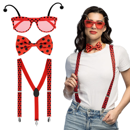 Ensemble Costume Coccinelle : Lunettes, Nœud & Bretelles