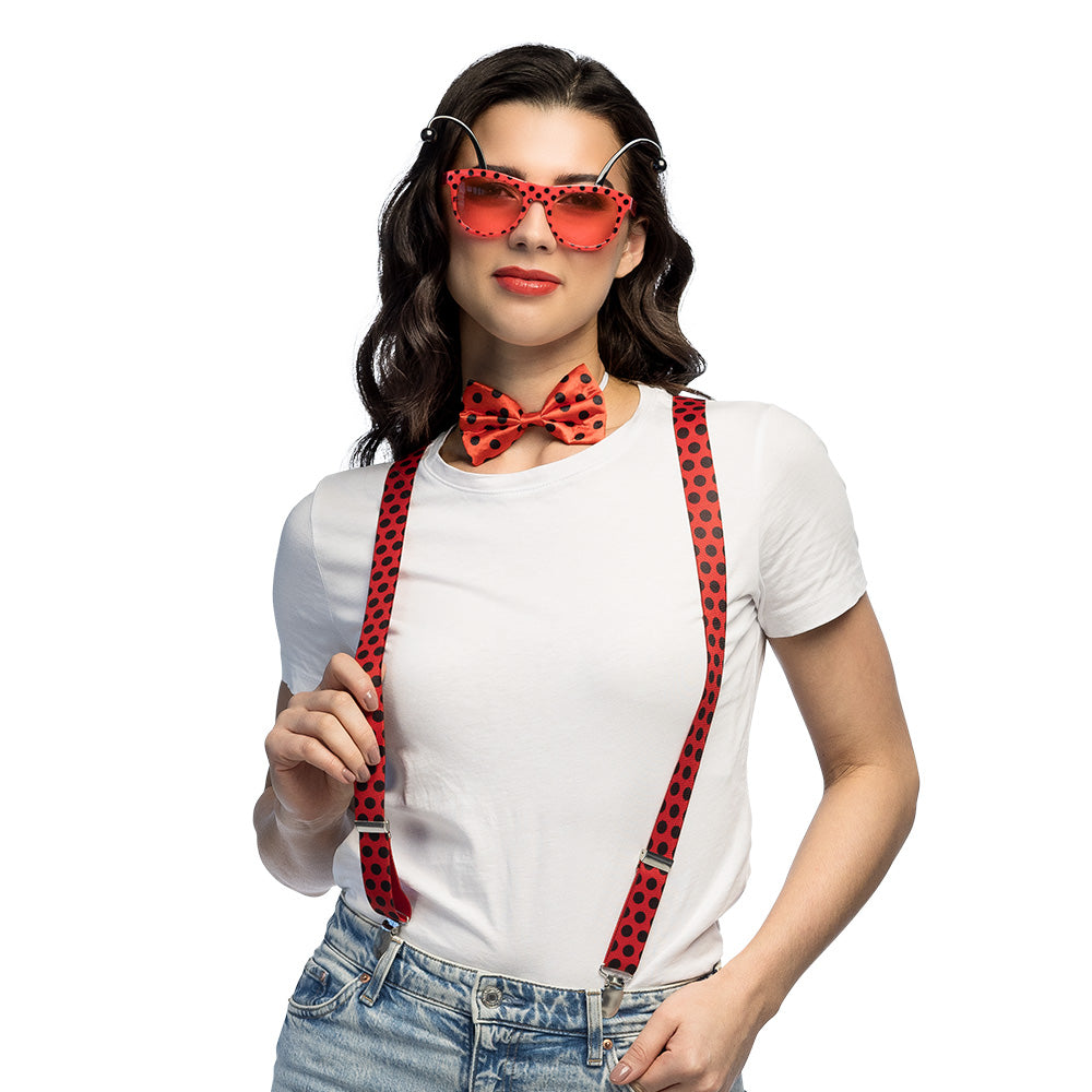 Ensemble Costume Coccinelle : Lunettes, Nœud & Bretelles