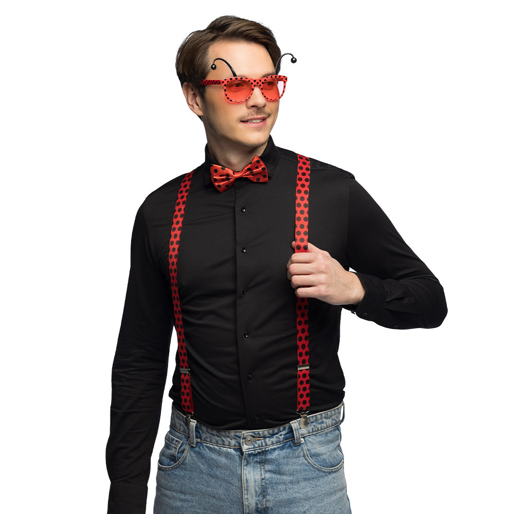 Ensemble Costume Coccinelle : Lunettes, Nœud & Bretelles