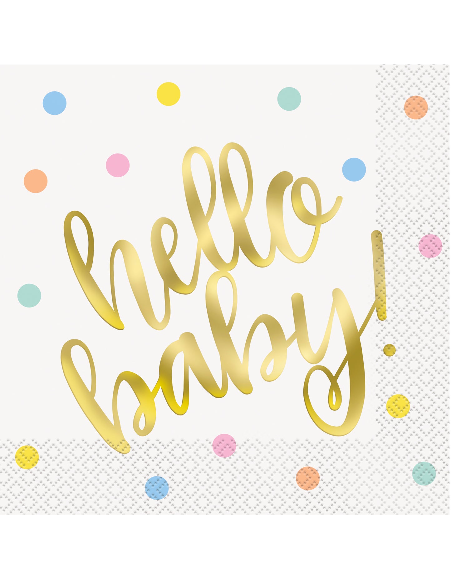 16 Serviettes en papier hello baby blanches et or 33 x 33 cm