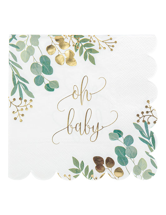 16 Serviettes en papier Oh Baby eucalyptus dorure 33 x 33 cm