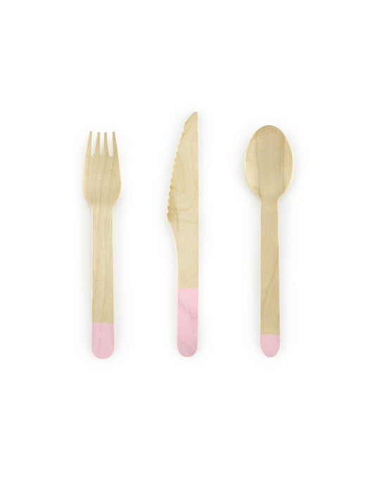 18 Couverts en bois rose pâle 16 cm