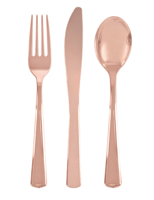 18 Couverts en plastique rose gold